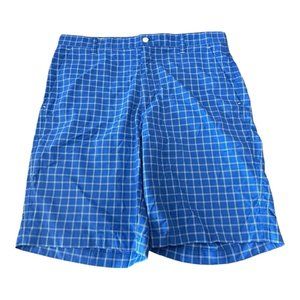 Footjoy FJ Mens 9" Golf Performance Poly Blend Stretch Shorts Blue Plaid Size 34